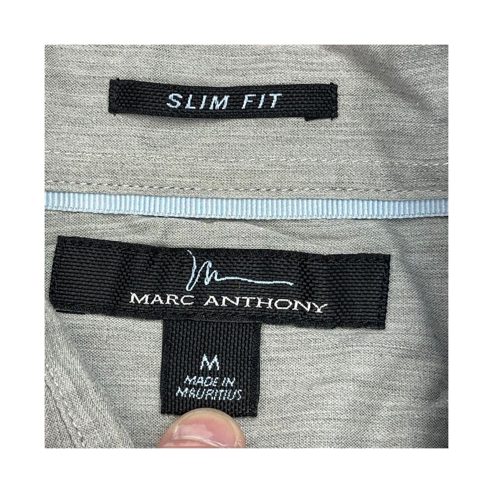 Marc Anthony Shirt Men's Medium Gray 100% Cotton Slim Fit Long Sleeve Button-Up - Picture 2 of 7